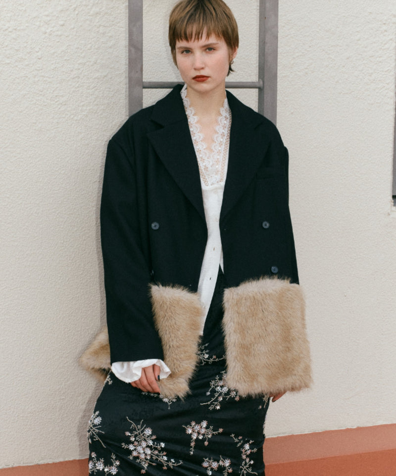 yae】Fur blocking coat / ファーブロッキングコートジャケット – LA