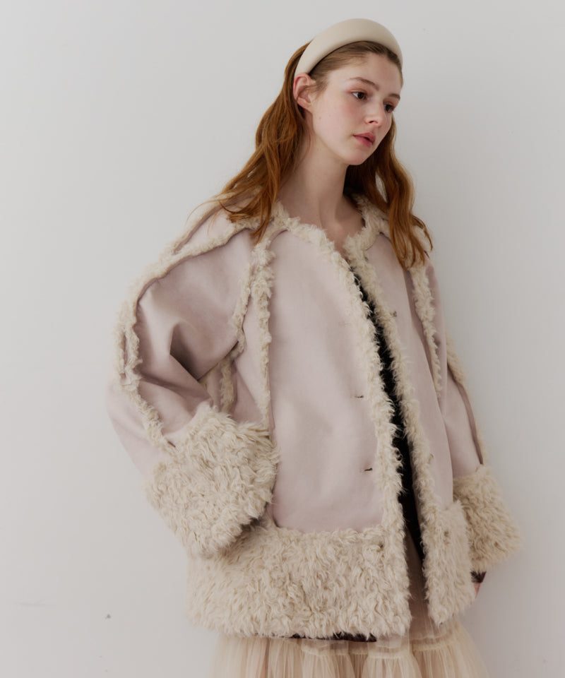 【予約】【J1U by LA BELLE ETUDE】ノーカラームートンライクボンディングコート