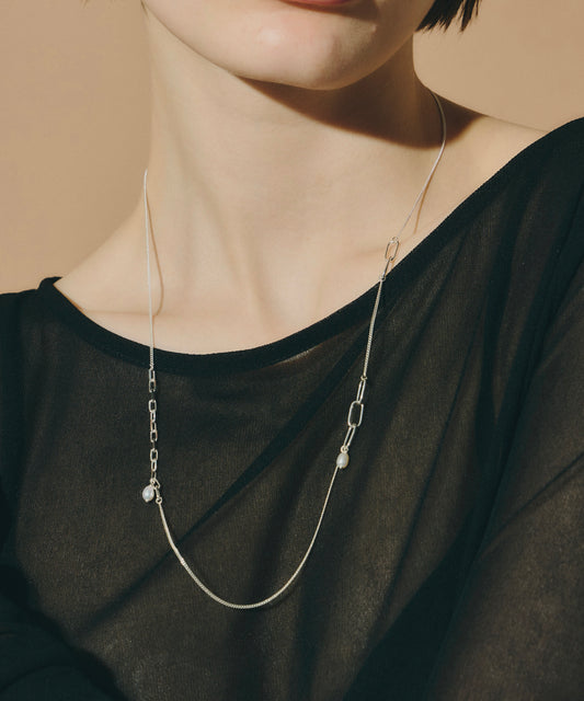 【loni】Silver925 Random Chain Pearl Necklace