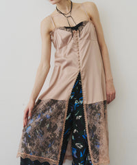 【予約】ボタンディテールサテンレースキャミチュニック