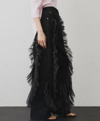 【再入荷】デニム×ギャザーチュールパンツ