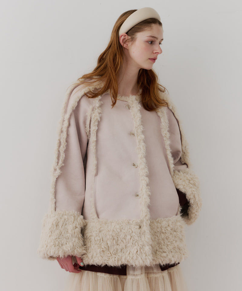 【予約】【J1U by LA BELLE ETUDE】ノーカラームートンライクボンディングコート