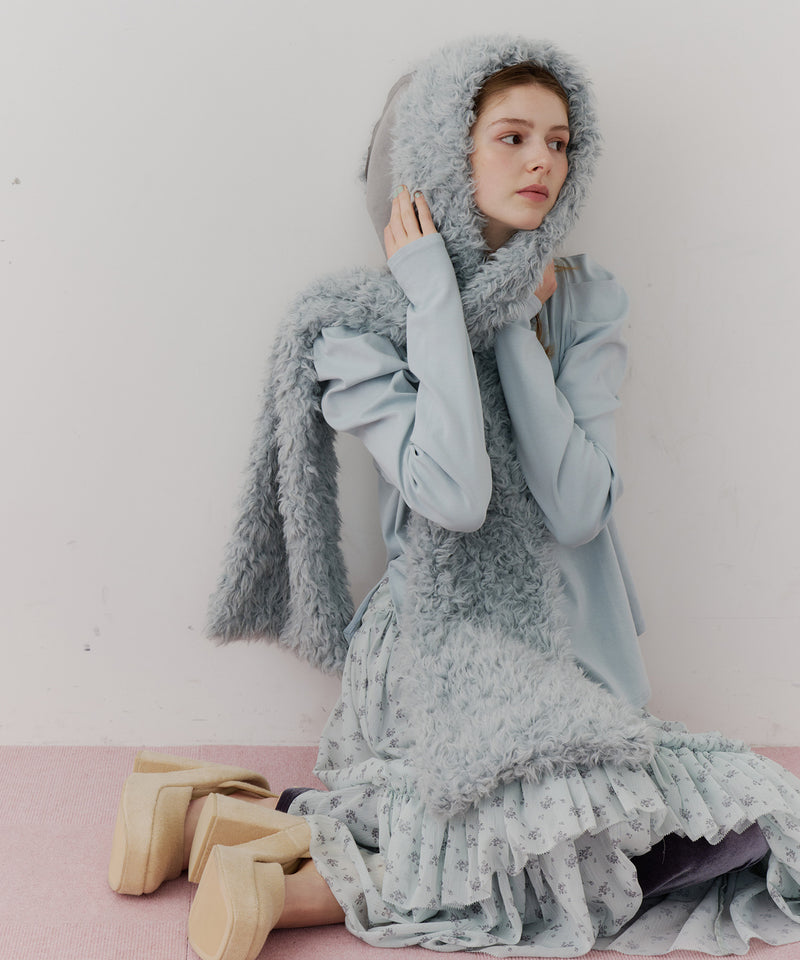 【予約】【J1U by LA BELLE ETUDE】ムートンライクボンディングフードマフラー