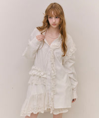 【予約開始待ち】【J1U by LA BELLE ETUDE】レトロレースアシメデザインシャツ