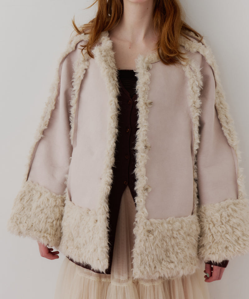 【予約】【J1U by LA BELLE ETUDE】ノーカラームートンライクボンディングコート