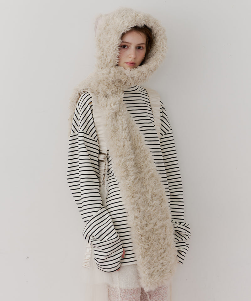 【予約】【J1U by LA BELLE ETUDE】ムートンライクボンディングフードマフラー