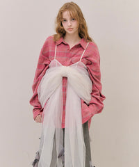 【予約開始待ち】【J1U by LA BELLE ETUDE】オーバーサイズPINKチェックシャツ