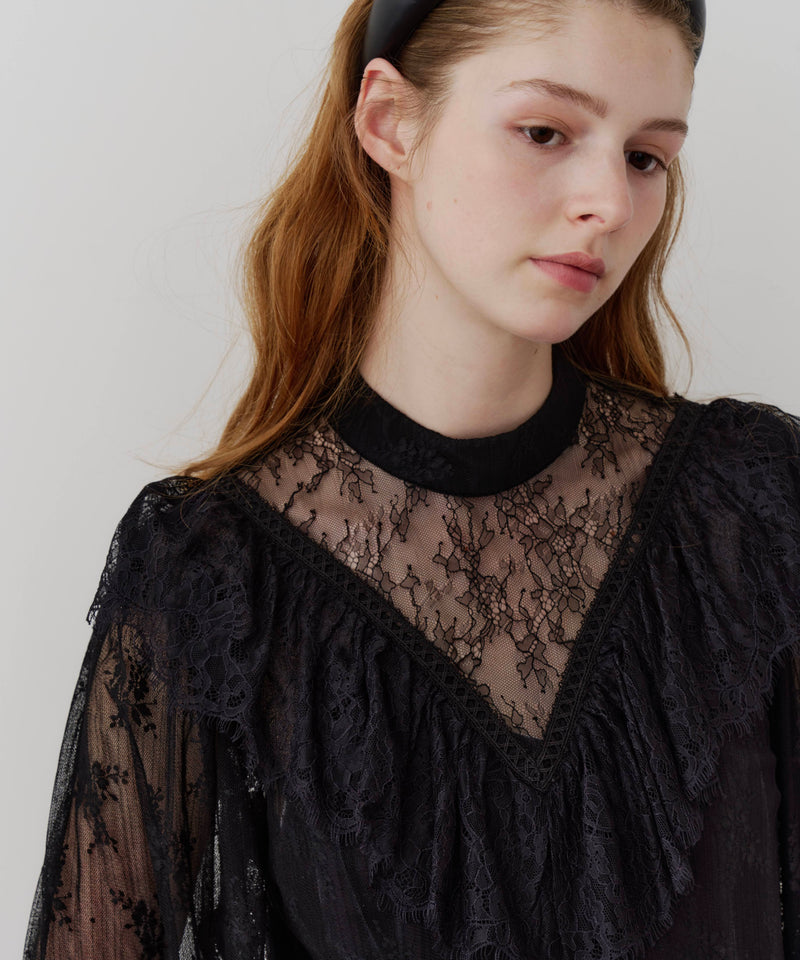 【J1U by LA BELLE ETUDE】vintage調ストライプフラワー総レースドレスOP