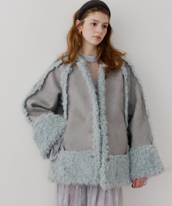 【予約】【J1U by LA BELLE ETUDE】ノーカラームートンライクボンディングコート