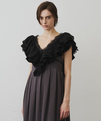 【予約】レースVネックギャザーフリルつけ衿