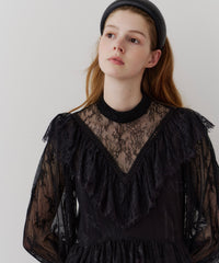 【J1U by LA BELLE ETUDE】vintage調ストライプフラワー総レースドレスOP