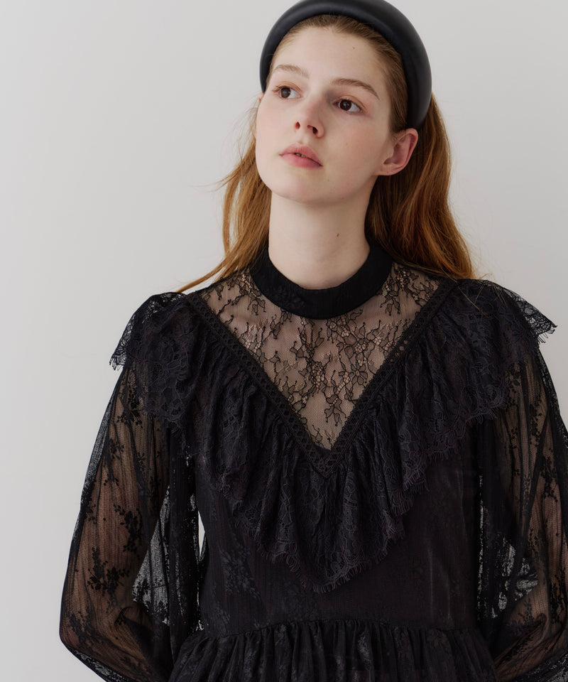 【J1U by LA BELLE ETUDE】vintage調ストライプフラワー総レースドレスOP