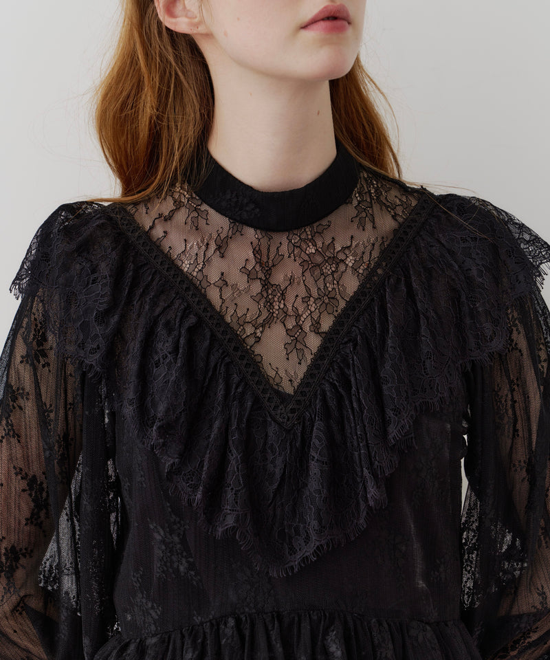 【J1U by LA BELLE ETUDE】vintage調ストライプフラワー総レースドレスOP