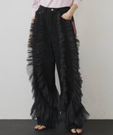 【再入荷】デニム×ギャザーチュールパンツ