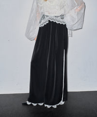 【再入荷予約】深スリットコンシール×レースデザインワイドパンツ