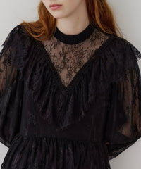 【J1U by LA BELLE ETUDE】vintage調ストライプフラワー総レースドレスOP