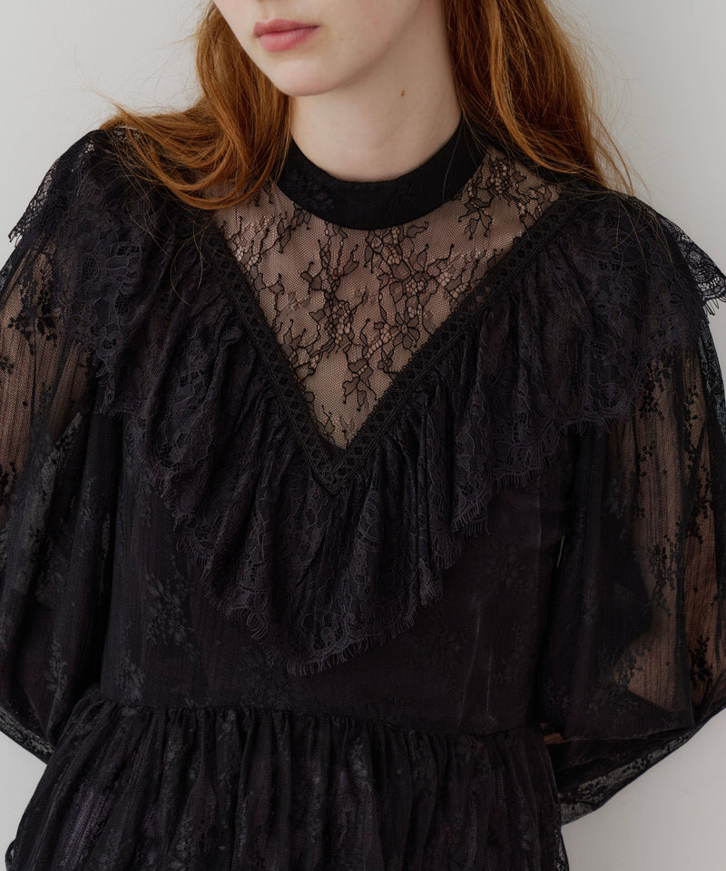 【J1U by LA BELLE ETUDE】vintage調ストライプフラワー総レースドレスOP