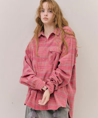 【予約開始待ち】【J1U by LA BELLE ETUDE】オーバーサイズPINKチェックシャツ
