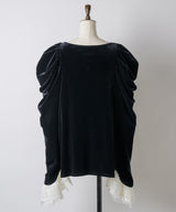 【予約10%OFF】レースカフスベロアギャザーパフスリーブTOPS