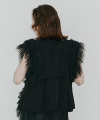 【J1U by LA BELE ETUDE】2WAYボリュームギャザーチュールノースリーブジャケット