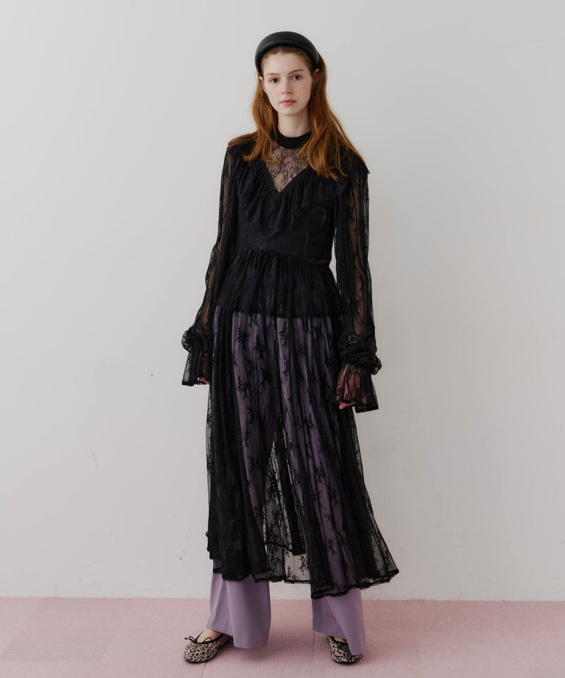 【J1U by LA BELLE ETUDE】vintage調ストライプフラワー総レースドレスOP