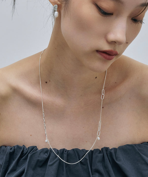 【loni】Silver925 Random Chain Pearl Necklace