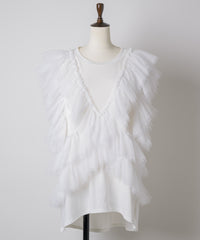 【予約開始待ち】チュールギャザーフリルカットトップス
