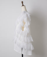 【予約開始待ち】チュールギャザーフリルカットトップス