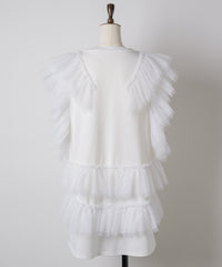 【予約開始待ち】チュールギャザーフリルカットトップス