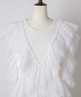 【予約開始待ち】チュールギャザーフリルカットトップス