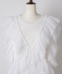 【予約開始待ち】チュールギャザーフリルカットトップス