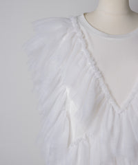 【予約開始待ち】チュールギャザーフリルカットトップス