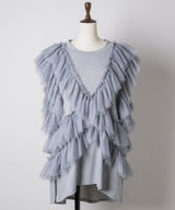 【予約開始待ち】チュールギャザーフリルカットトップス