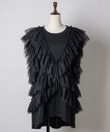 【予約開始待ち】チュールギャザーフリルカットトップス