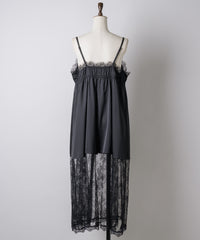 【予約】ボタンディテールサテンレースキャミチュニック