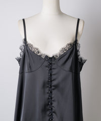 【予約】ボタンディテールサテンレースキャミチュニック