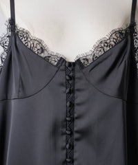 【予約】ボタンディテールサテンレースキャミチュニック