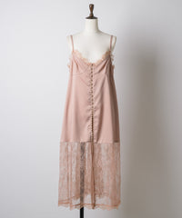 【予約】ボタンディテールサテンレースキャミチュニック