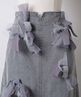【予約開始待ち】【J1U by LA BELLE ETUDE】many ribbon denim skirt
