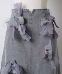 【予約開始待ち】【J1U by LA BELLE ETUDE】many ribbon denim skirt