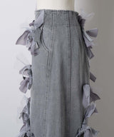 【予約開始待ち】【J1U by LA BELLE ETUDE】many ribbon denim skirt