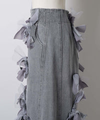 【予約開始待ち】【J1U by LA BELLE ETUDE】many ribbon denim skirt
