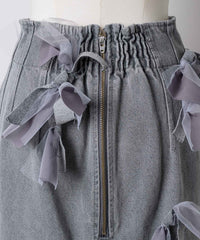 【予約開始待ち】【J1U by LA BELLE ETUDE】many ribbon denim skirt