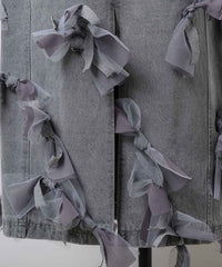 【予約開始待ち】【J1U by LA BELLE ETUDE】many ribbon denim skirt