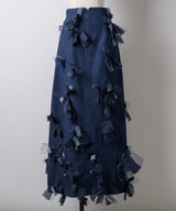 【予約開始待ち】【J1U by LA BELLE ETUDE】many ribbon denim skirt