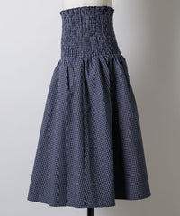 【GIUNON】shirring midi check skirt / シャーリングミディチェックスカート