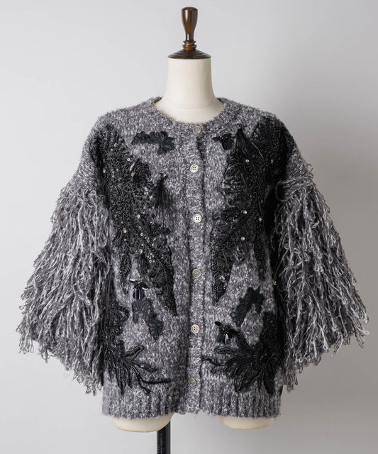 【予約】【TEN by LA BELLE ETUDE】レース刺繍MIXモチーフ×ループフリンジニットカーディガン