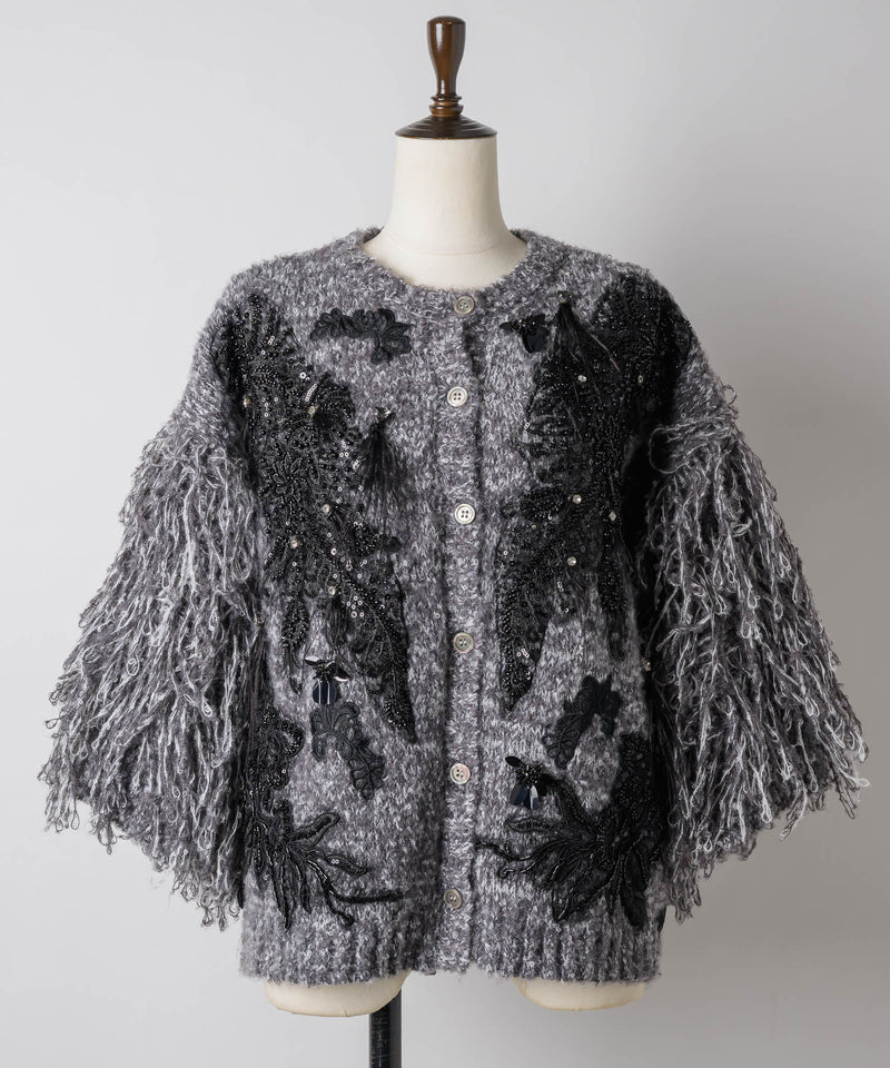 【予約】【TEN by LA BELLE ETUDE】レース刺繍MIXモチーフ×ループフリンジニットカーディガン
