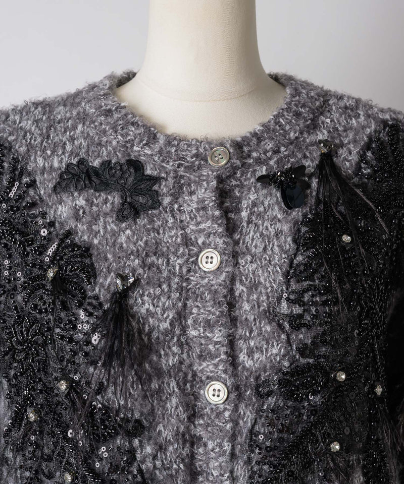 【予約】【TEN by LA BELLE ETUDE】レース刺繍MIXモチーフ×ループフリンジニットカーディガン