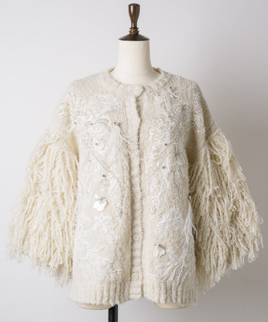 【予約】【TEN by LA BELLE ETUDE】レース刺繍MIXモチーフ×ループフリンジニットカーディガン